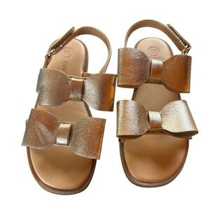 Cat & Jack Girls Metallic Gold Double Bow Strappy Sandals Size 10 Kids